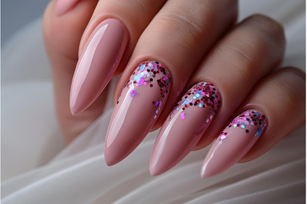 Woman hand showing pink nails with, a Beauty & Fashion Photo by Ylivdesign