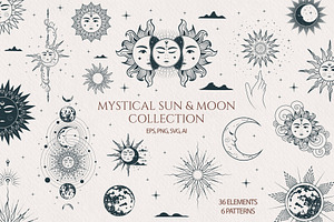 Hand drawn Mystical Sun & Moon Set, an Illustration by KirillsWorkshop