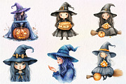 Halloween Cute Witch Clipart, an Illustration by Dream Creation (Thumbnail 2 of 6)