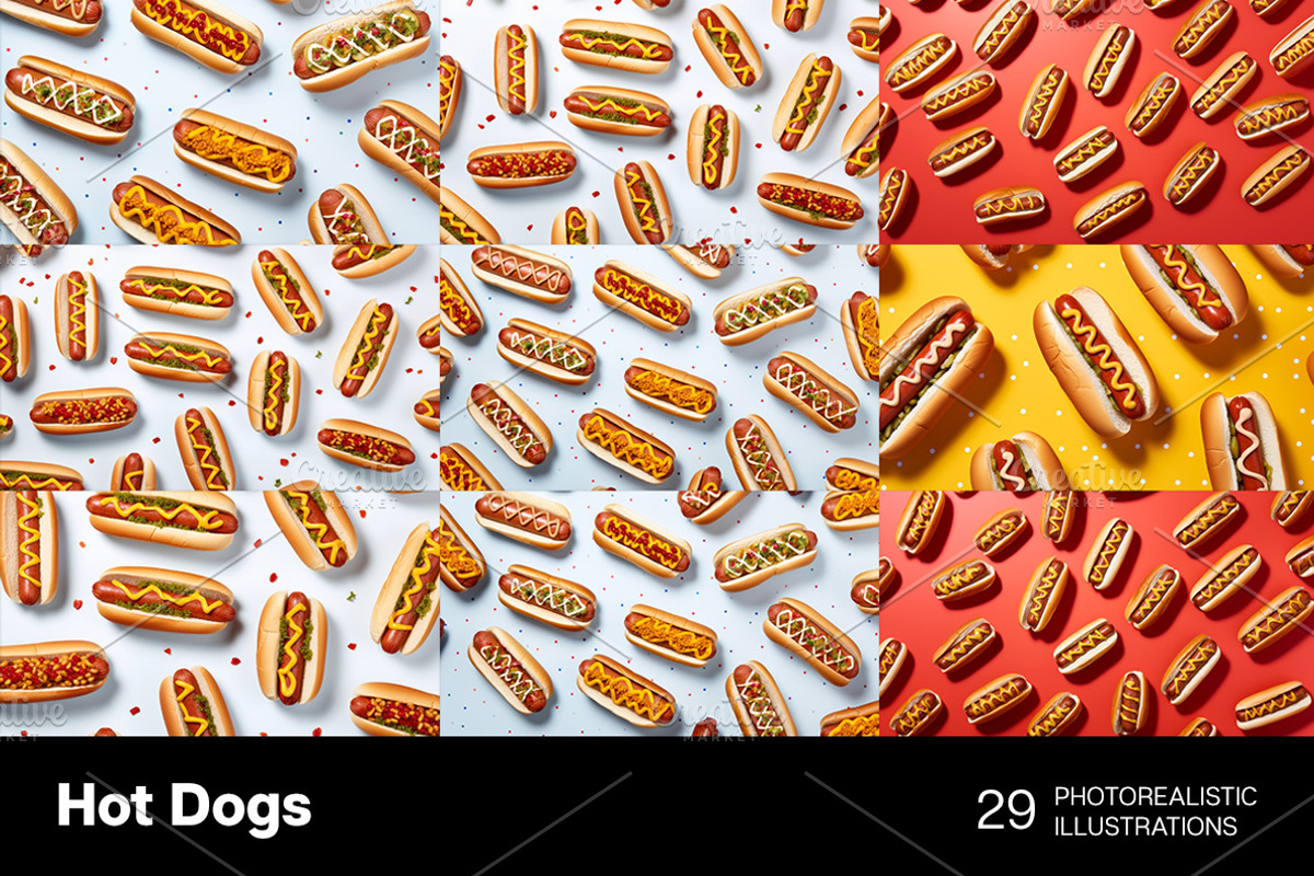 Hot Dogs 29 Patterns., a Food & Drink Photo by Handmadefont (Photo 2 of 9)