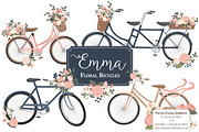 Navy & Pink Floral Bicycles Clipart, an Illustration by Amanda Ilkov (Thumbnail 1 of 5)