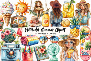 Watercolor Summer Clipart, Vacation, an Illustration by Libby Wishes