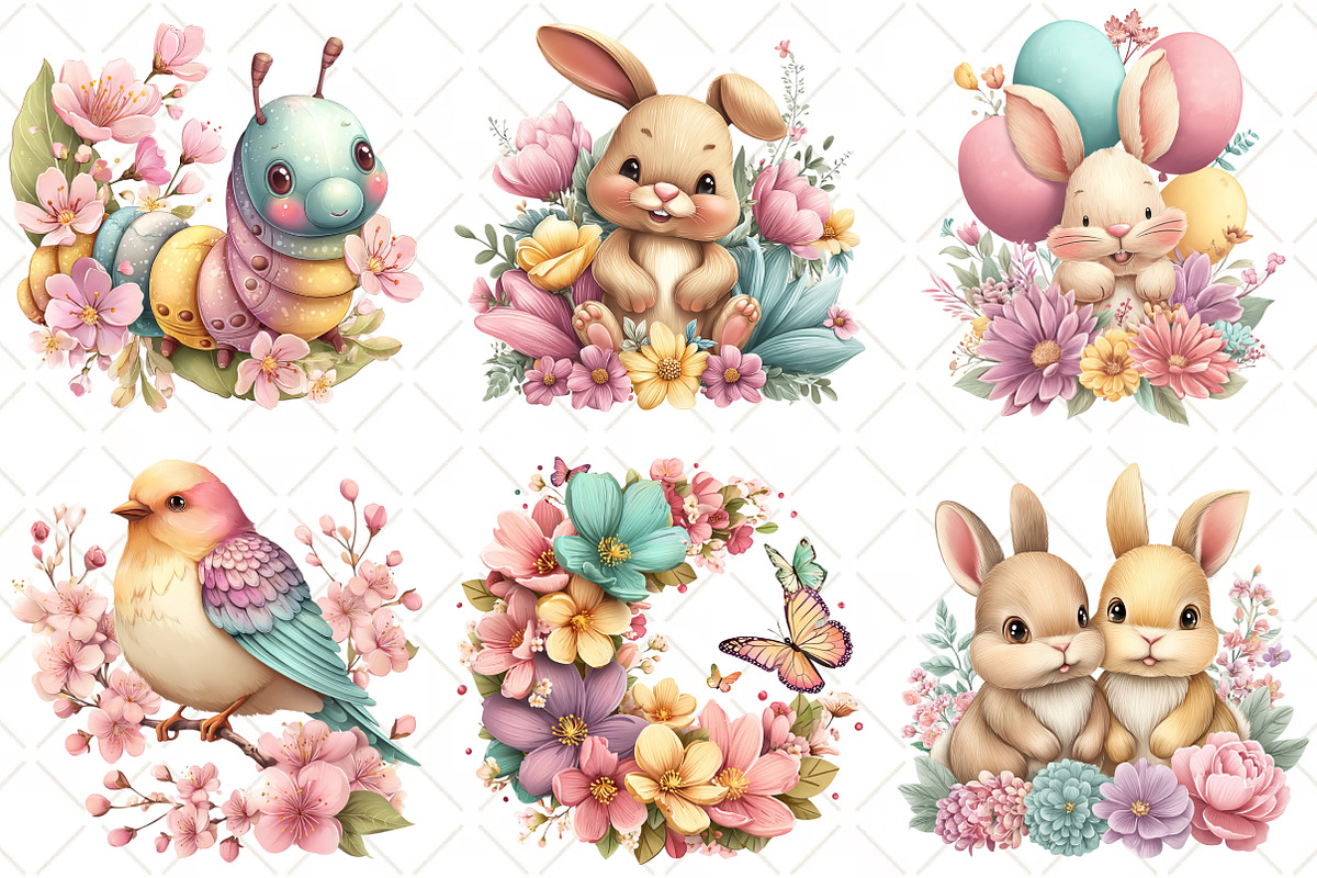 Watercolor Cute Spring Clipart, an Illustration by Black Bird Studio (Photo 4 of 5)
