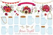 Red Wedding Mason Jar Cliparts, an Illustration by Avenie Digital (Thumbnail 1 of 2)