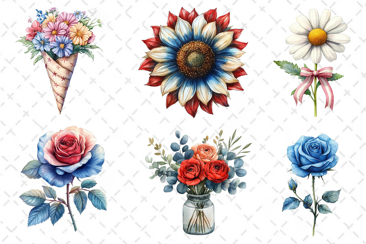 Watercolor Patriotic Floral Clipart, an Illustration by Dream Creation (Photo 4 of 5)