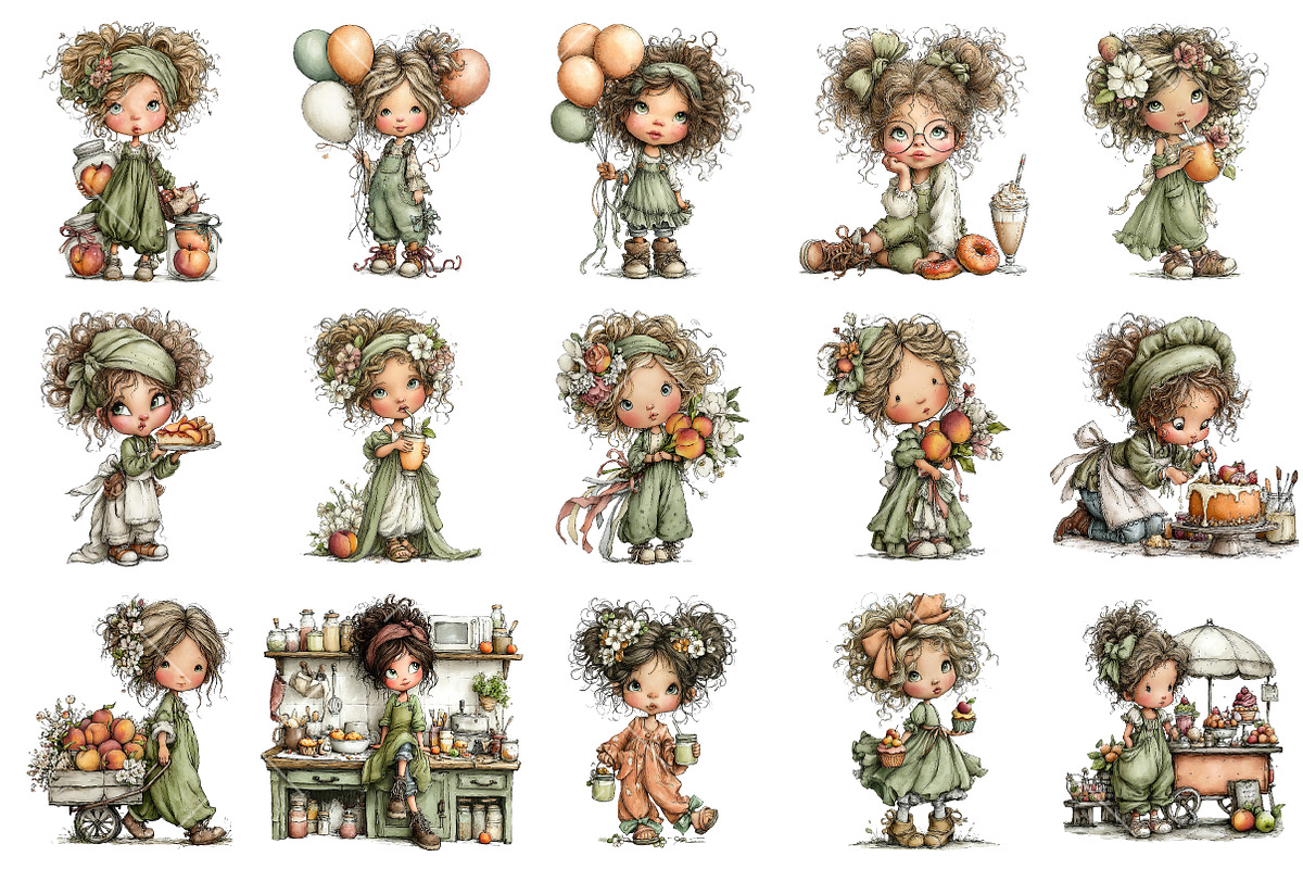 Peach Girls PNG Clipart Set, a Seasonal Illustration by OK Design (Photo 3 of 6)