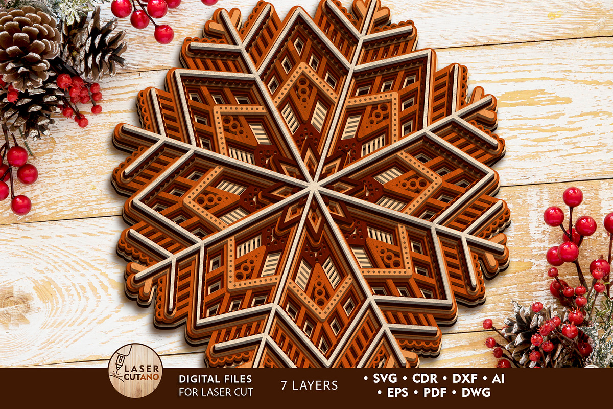 CHRISTMAS MANDALA Multilayer Decor, a Design Template by LaserCutano (Photo 2 of 10)