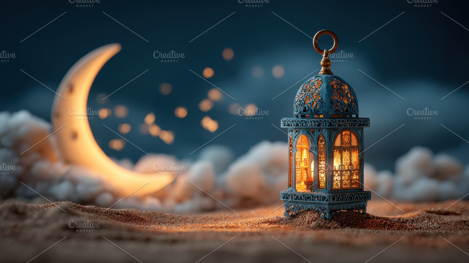Ramadan Lantern Night Sky Crescent M, a Photo by Pixeness Studio