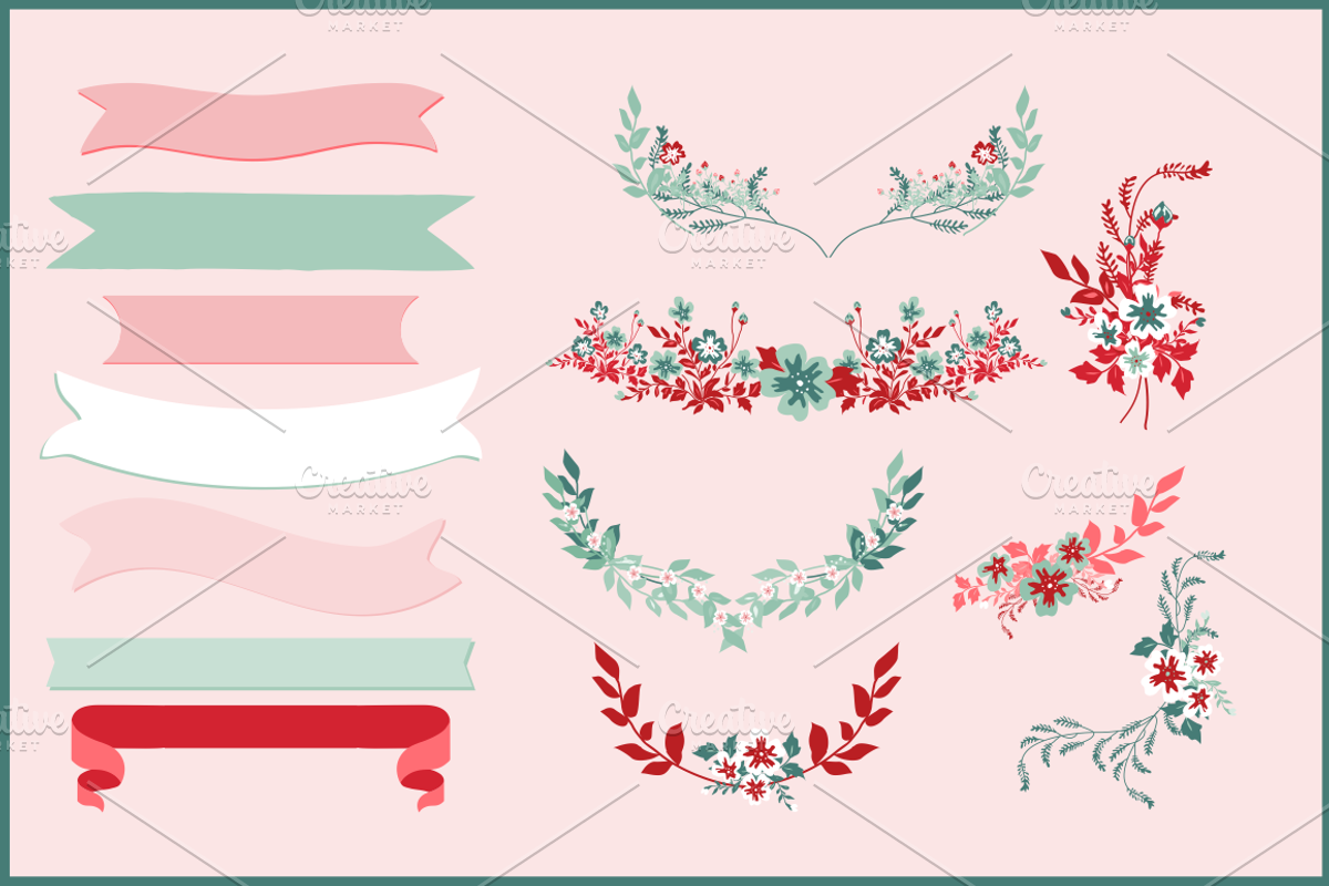 Floral Banners, Laurels, Bouquets, an Illustration by Kelly Jane Creative (Photo 2 of 2)