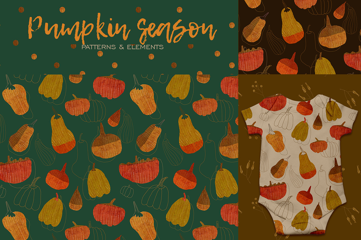 pumpkin watercolor pattern, a Pattern Graphic by watercolor kamill (Photo 1 of 11)