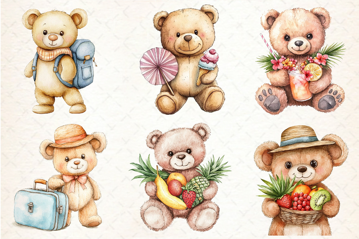 Summer Teddy Bear Clipart, an Illustration by Libby Wishes (Photo 7 of 7)