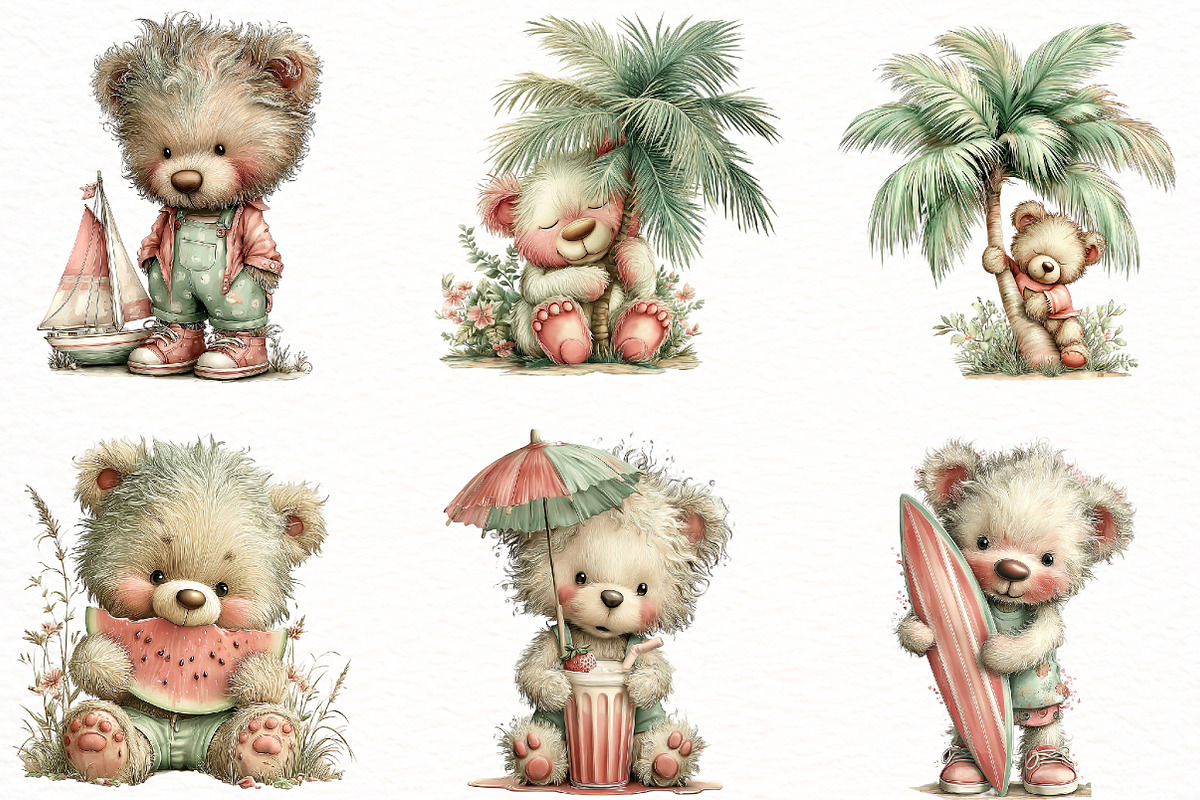 Whimsical Summer teddy bear Clipart, an Illustration by Designworld (Photo 3 of 7)