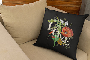 Embroidery Poppies. Slogan Love