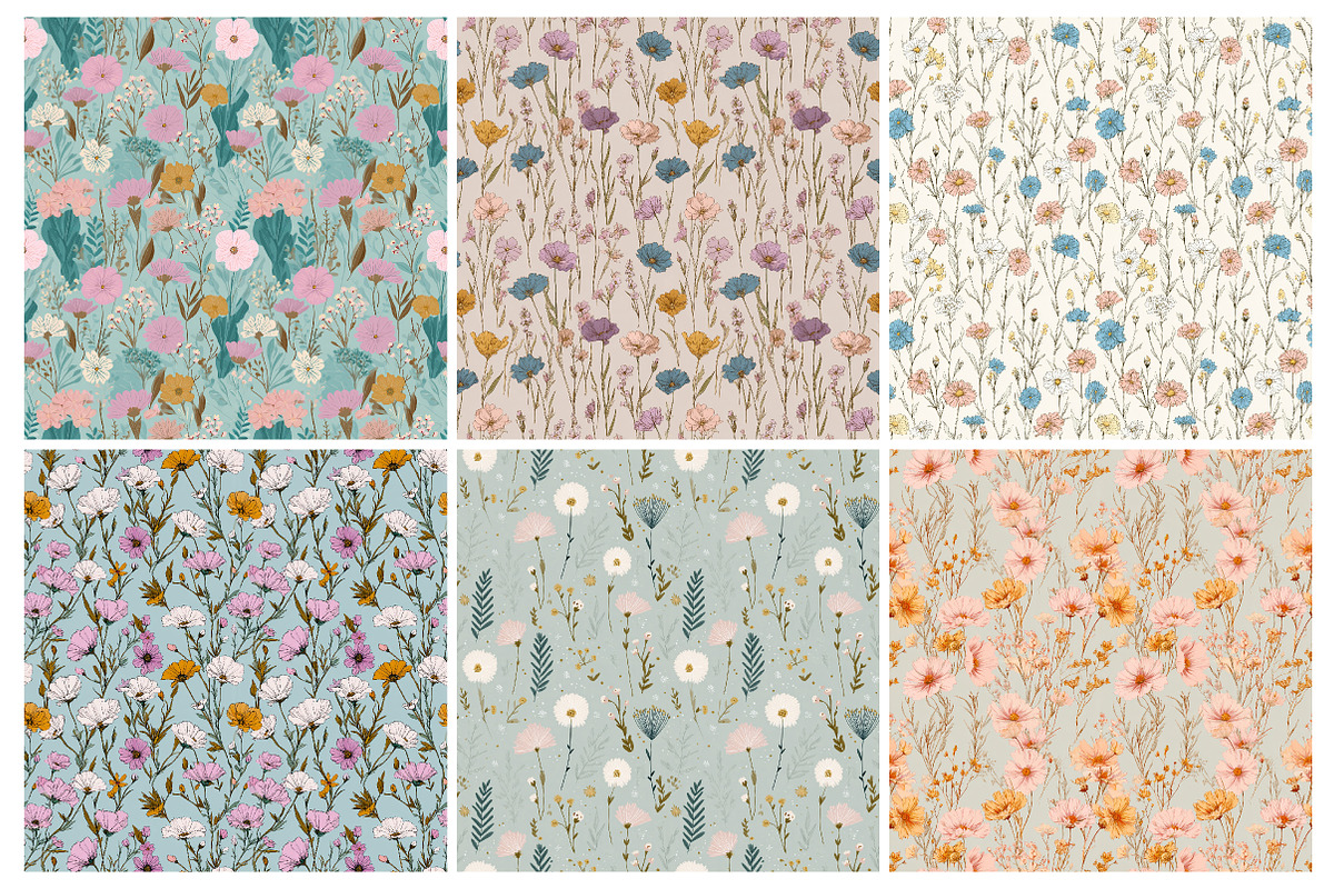 Pastel Wildflower Digital Paper, an Illustration by Daily.Designs (Photo 2 of 6)