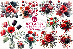 Red & Black Flower Bouquets Clipart