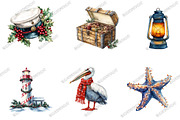 Watercolor Nautical Christmas Clipar, an Illustration by designcity5 (Thumbnail 3 of 5)