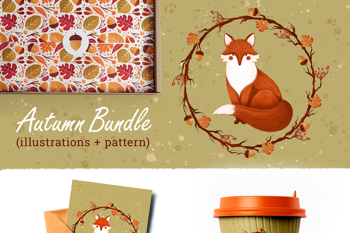 Autumn Set. Fox & Botanical Elements, a Seasonal Illustration by Renberrry.Store (Photo 1 of 4)