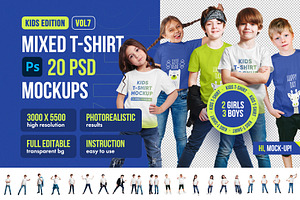Mixed Kids T-Shirt PSD Mockups Vol7