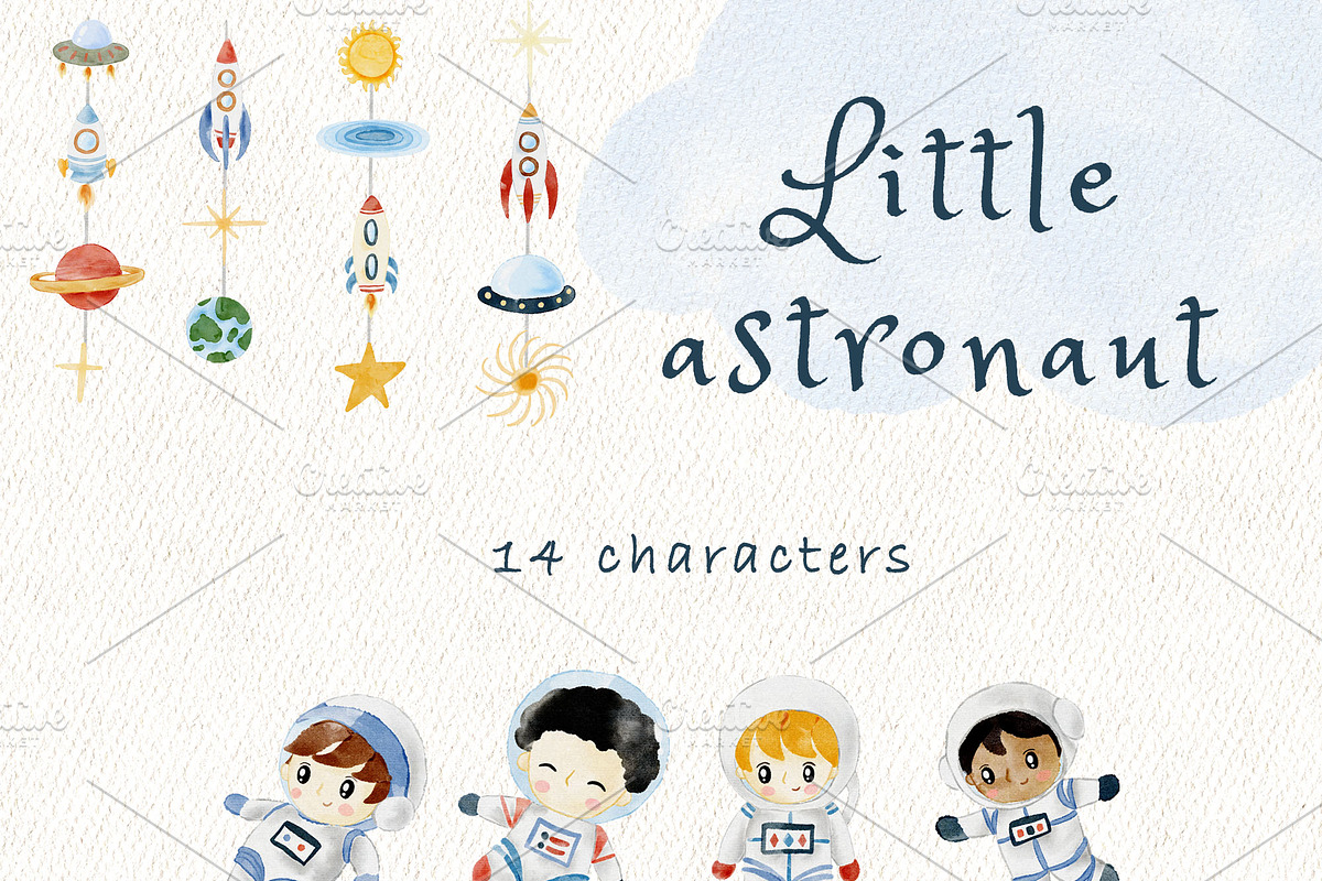 Baby astronaut watercolour clipart, an Illustration by heyiamalice (Photo 2 of 12)