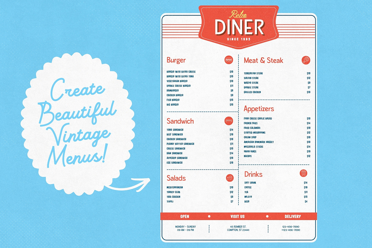 Diner Font Bundle - 30 Retro Fonts!, a Sans Serif Font by HipFonts (Photo 8 of 10)