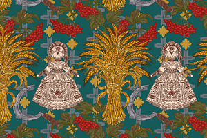Slavic Harvest Folk Doll, a Pattern Graphic by NayaChu