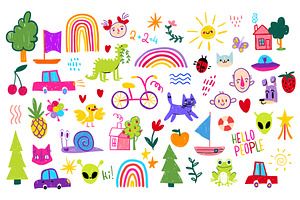 Kid rainbow school doodle set, an Object Illustration by art PVP - market
