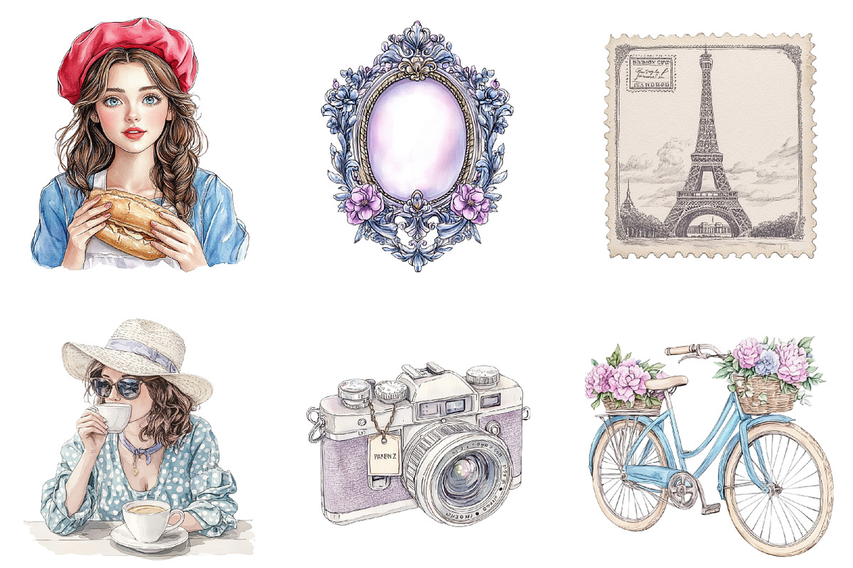 Ooh La La Paris Watercolor Clipart, an Illustration by SinaCreation (Photo 2 of 5)