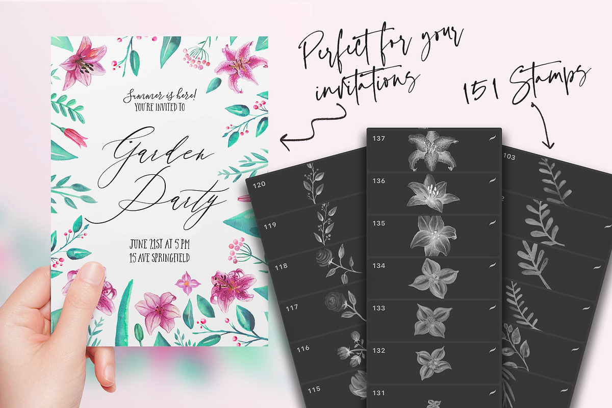 Procreate Watercolor Flowers Stamps, a Brush Add-On by RadekBroz (Photo 8 of 8)