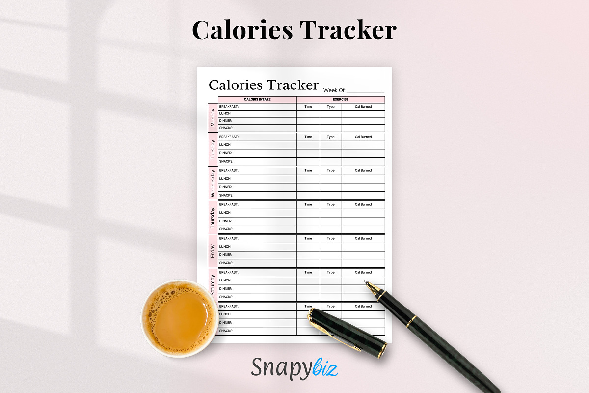 Calorie Counting, Calorie Tracker, a Print Template by Snapybiz
