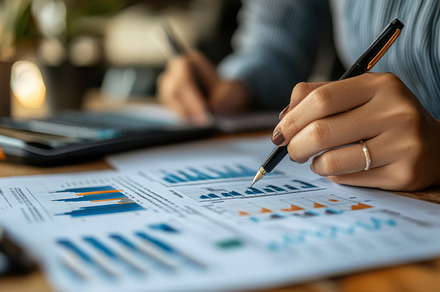 Analyzing financial data on reports, a Background Photo by Pixeness