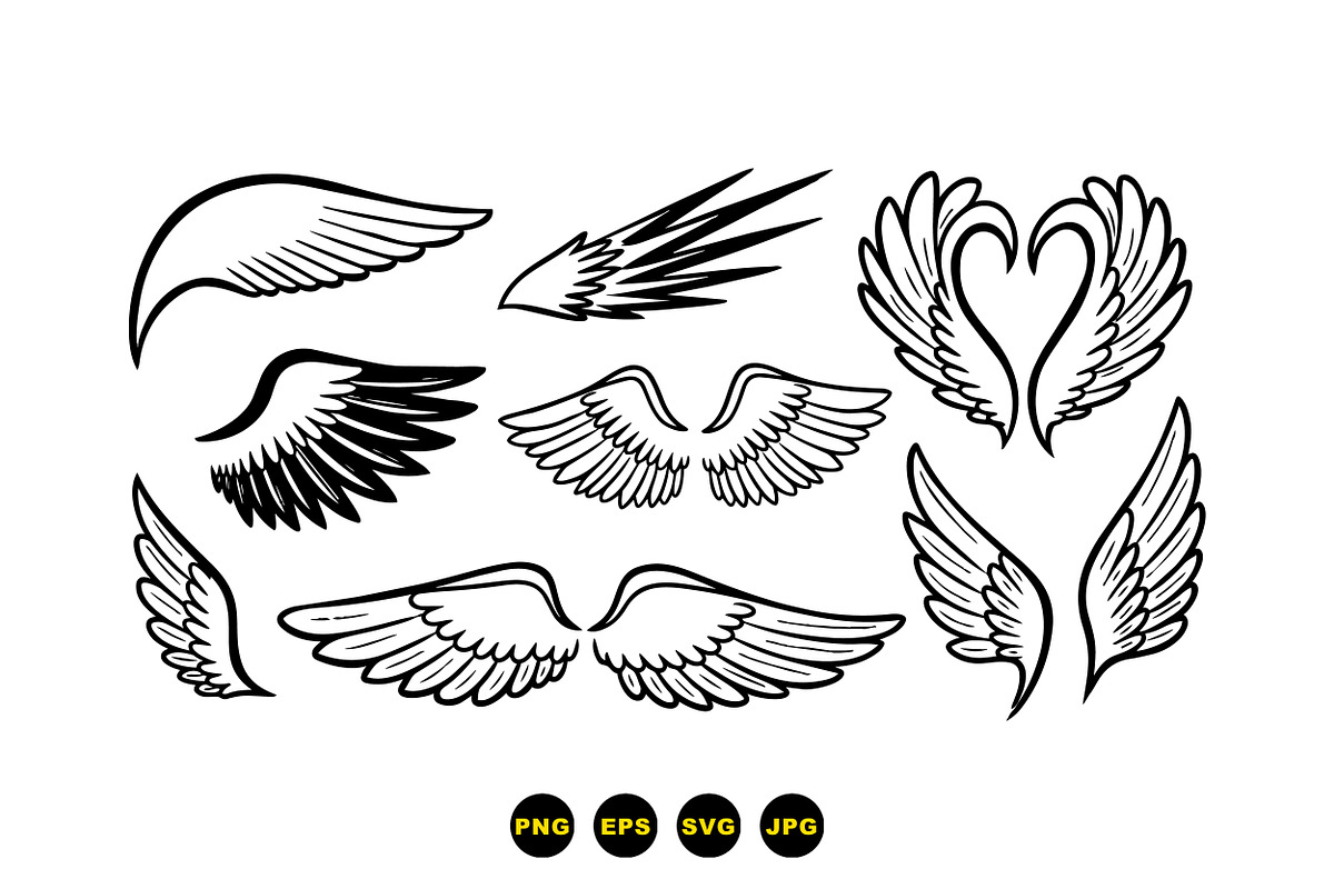 Angel Wings Line Art Set, an Illustration by designvectx (Photo 3 of 3)