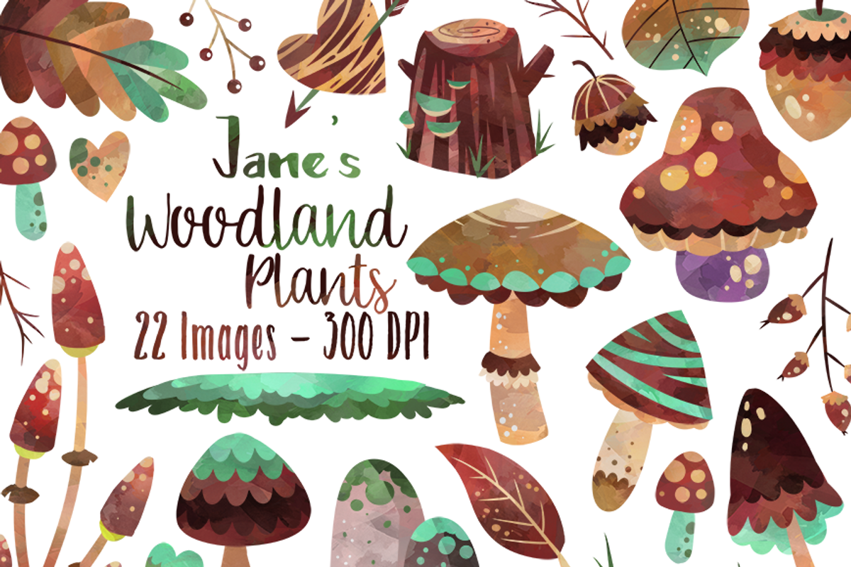 Watercolor Woodland Plants Clipart, an Illustration by DigitalArtsi (Photo 1 of 3)