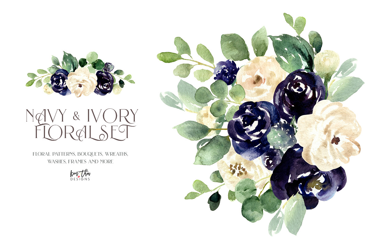Navy and Ivory with Greenery Flowers, an Illustration by Kim Thoa Designs (Photo 1 of 10)