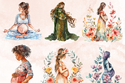 Watercolor Pregnant Clipart, a Graphic by GiraffeCreative (Thumbnail 4 of 9)