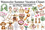 Watercolor Summer Vacation Clip Art, an Illustration by Design Market (Thumbnail 1 of 5)