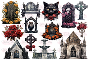 Gothic Tombstones Collection Clipart, an Object Illustration by Watercolor Digital (Thumbnail 10 of 18)