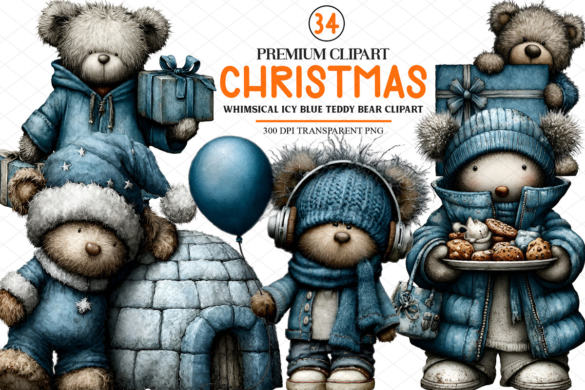 Whimsical Christmas Icy Blue Teddy B, an Illustration by cherrydesign (Photo 1 of 4)