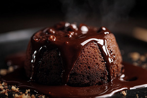 Close up on a chocolate lava cake, a Food & Drink Photo by MistyDay