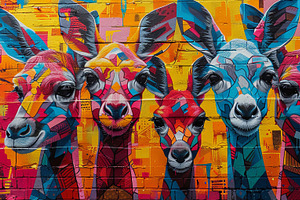 Graffiti Wall With Giraffes Colorful.