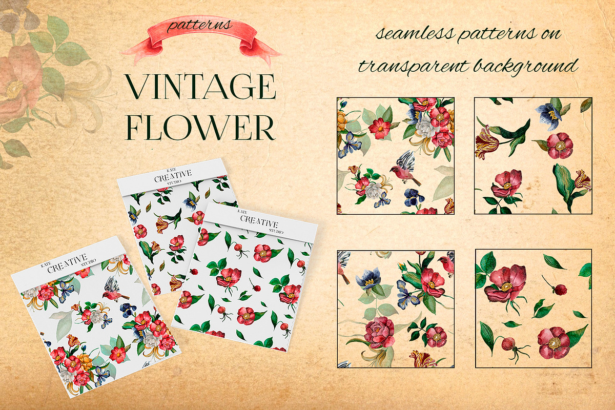 Watercolor Vintage Romantic Flowers, an Object Graphic by Kate Creative Studio (Photo 7 of 10)