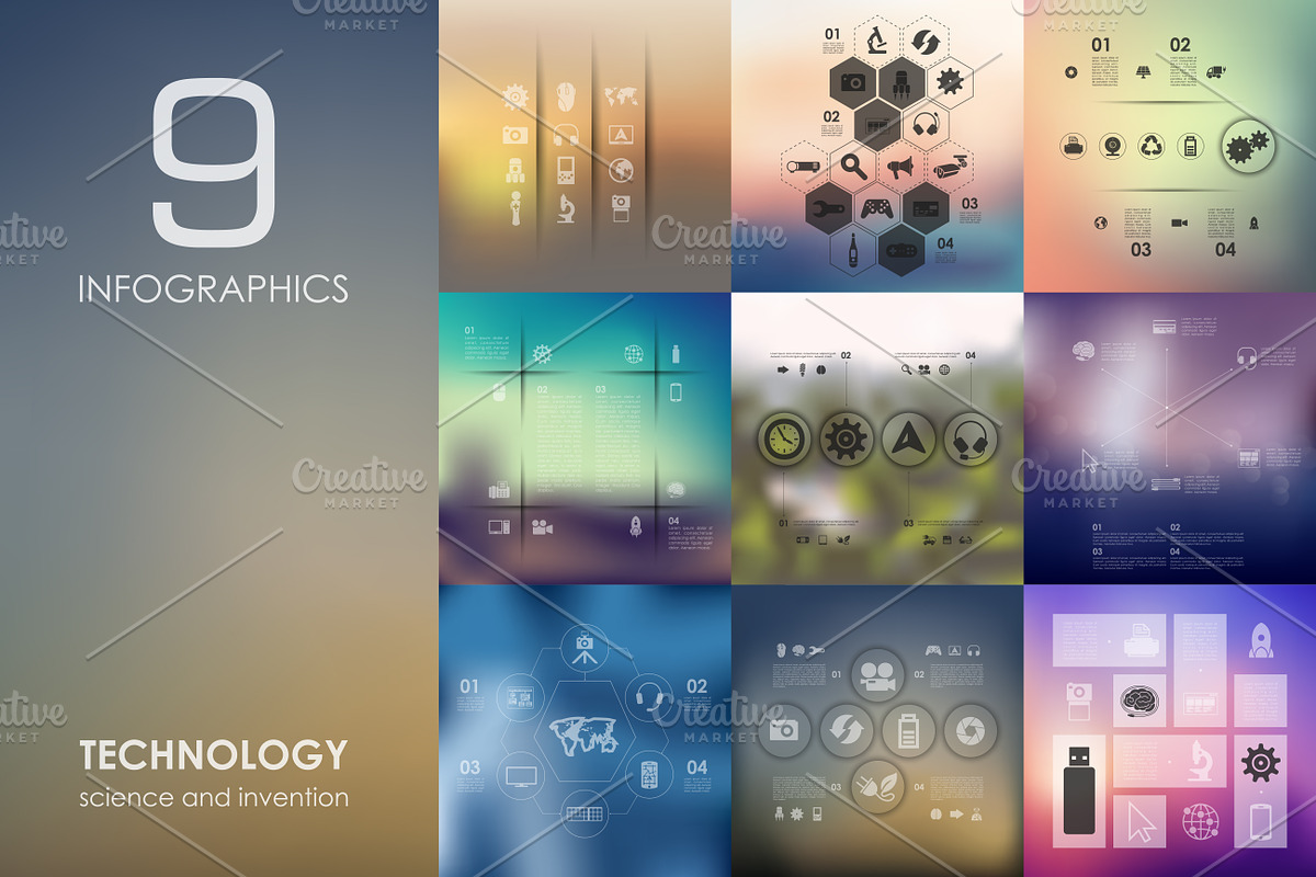 9 technology infographics, a Decorative Illustration by Palau