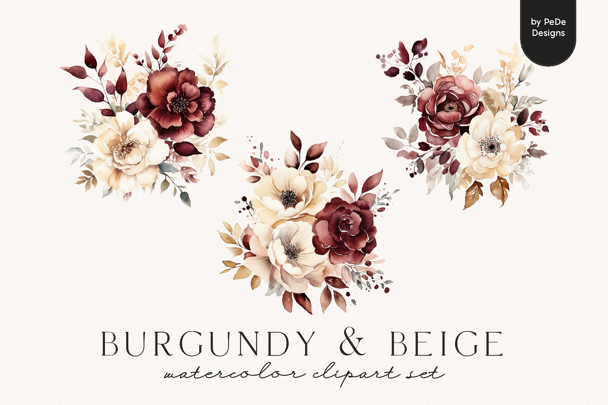 Burgundy & Beige Flowers, a Decorative Illustration by PeDe Designs (Photo 6 of 8)
