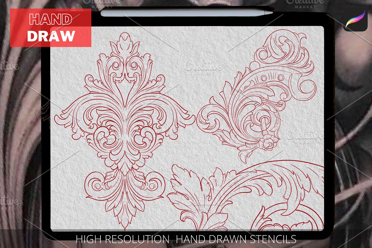 Acanthus Ornaments, Procreate Brush, a Brushes & More by Tattoo Worker Studio (Photo 2 of 6)