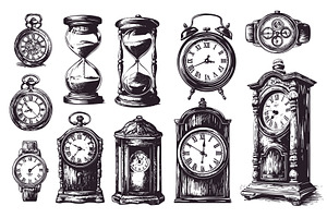 Sketch clocks. Ink drawn retro, an Object Illustration by Stock-Smart-Start
