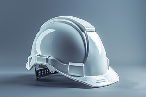 White safety helmet on grey background, a Photo by AlyaAnd
