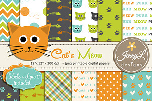 Cat's Meow Digital Paper & Clipart, a Pattern Graphic by JennyL Designs