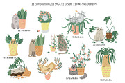 Cats and Plants Clipart and Patterns, an Animal Illustration by Anna Druzhkova (Thumbnail 4 of 23)