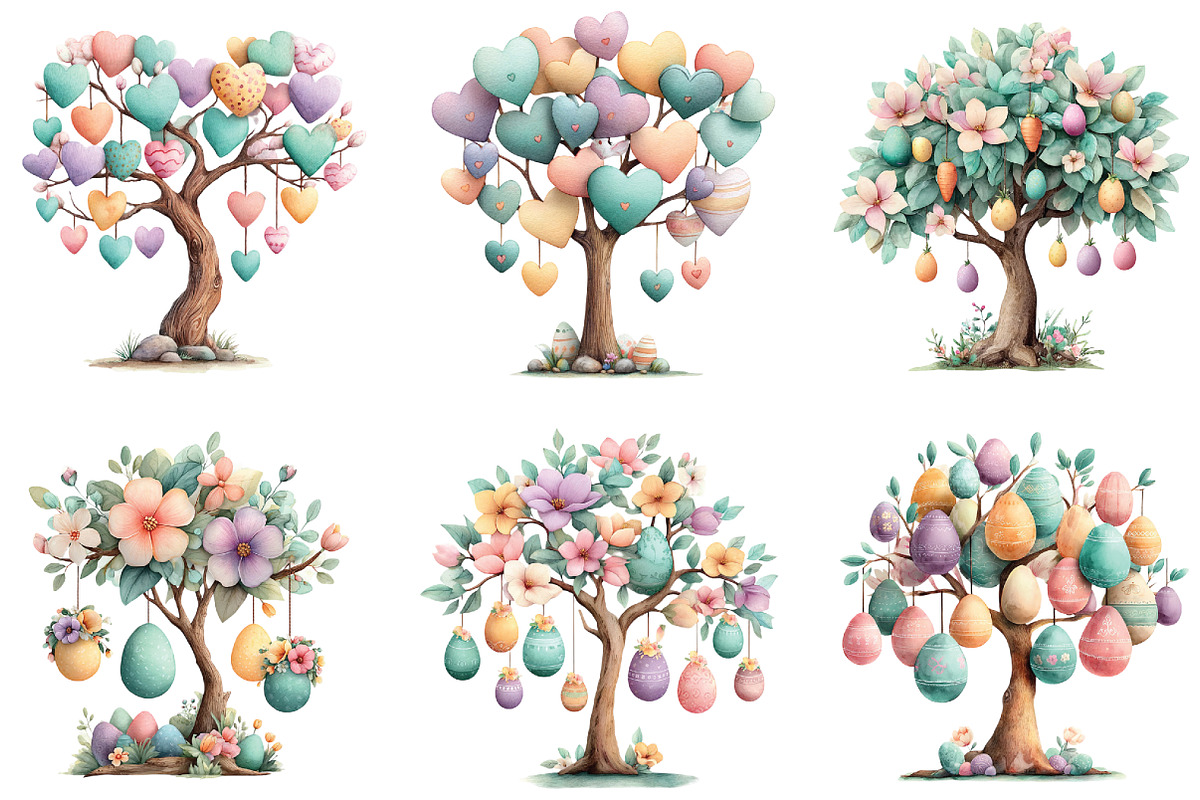 Watercolor Easter Tree Clipart, an Illustration by CraftArtStudio (Photo 4 of 6)