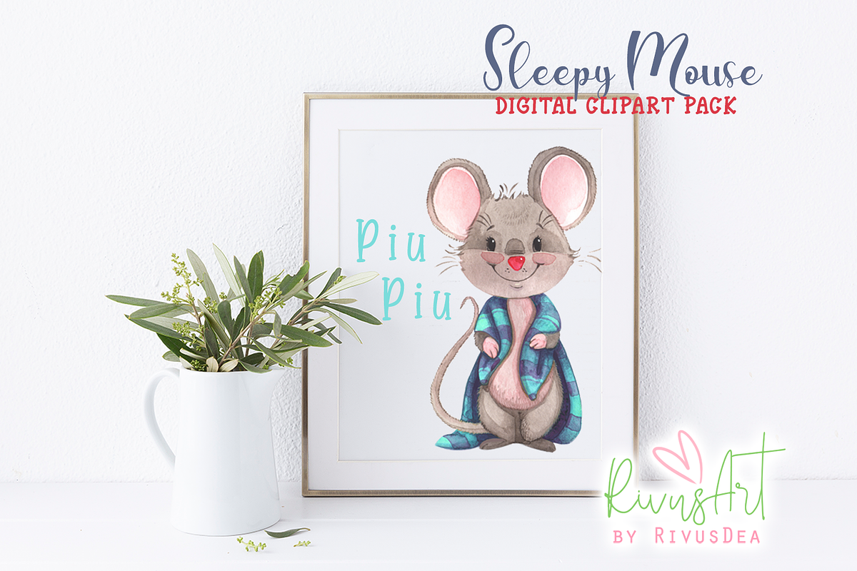 Sleepy baby mouse clipart bundle., a Decorative Illustration by RivusArt (Photo 3 of 4)