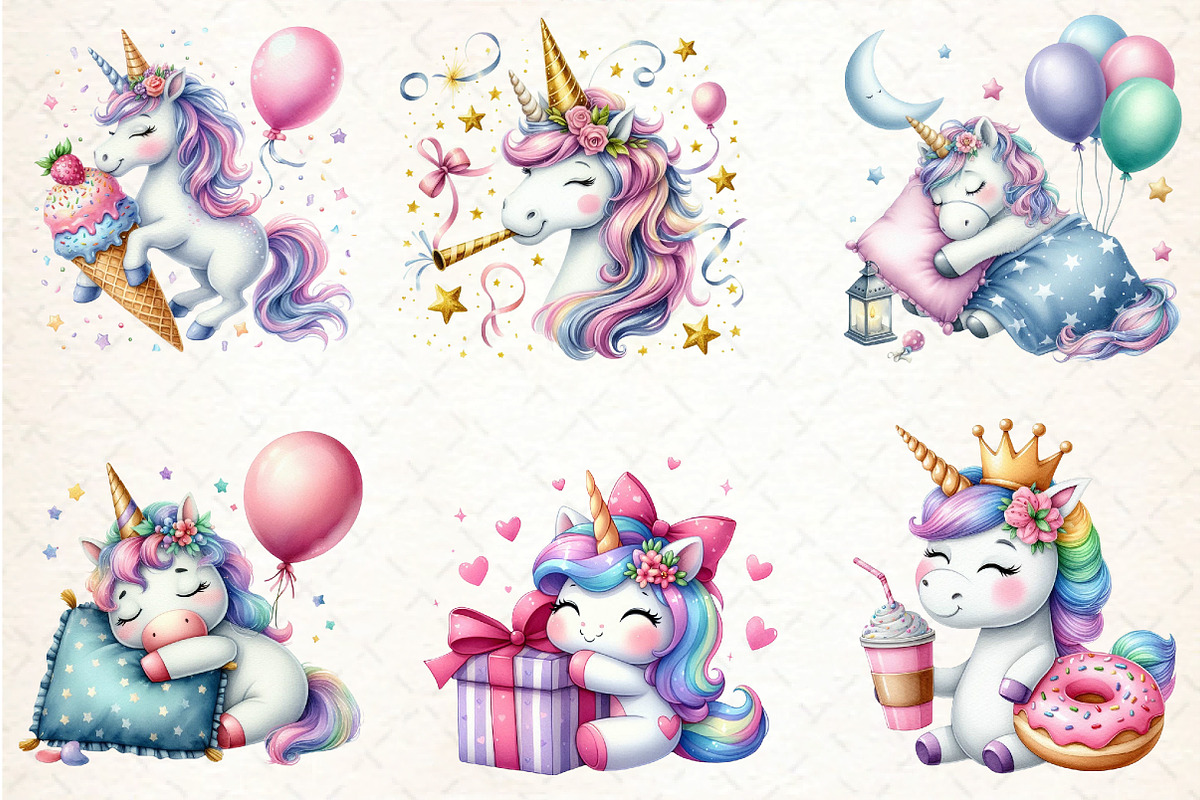 Kawaii Unicorn Party Clipart Bundle, an Illustration by DreamCafeArt (Photo 3 of 6)